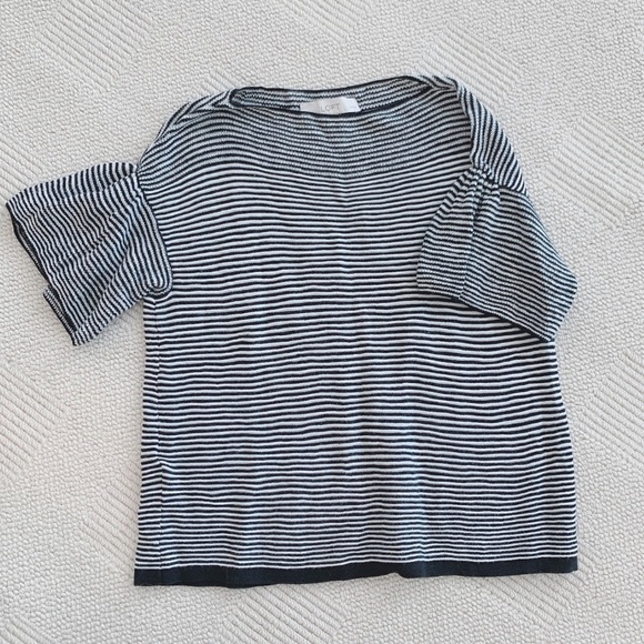 LOFT Striped Ruffle Short Sleeve Top - Picture 2 of 8